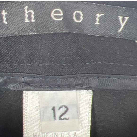 Theory Women’s Black Trousers Front Flat Pockets Stretchy Size 12 Quiet Luxury - Picture 7 of 9